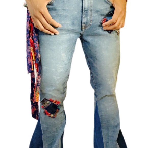 Bell Bottom UPCYCLED Jeans Hand Crafted - Picture 5 of 6